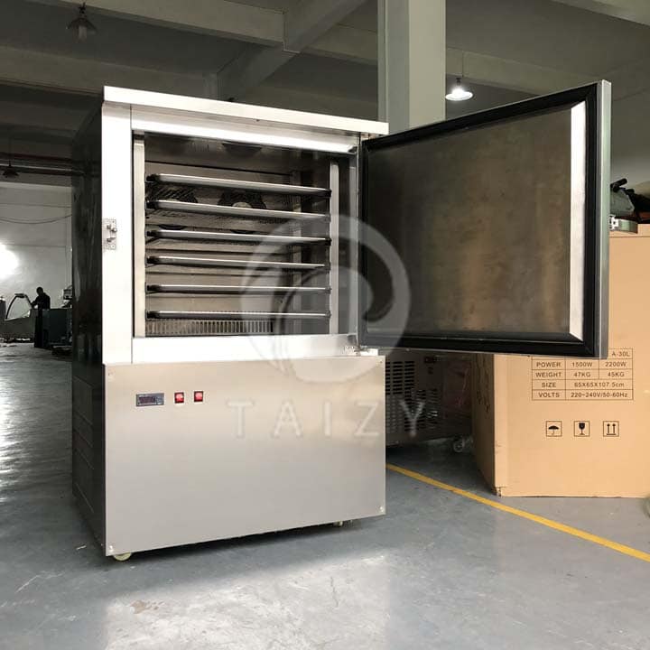 Industrial food freezer inside structure